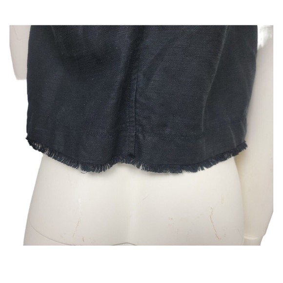 Aritzia Wilfred Black Octave Linen Tank Top Crop Blouse Fray Raw Hem Keyhole XXS - Picture 9 of 12